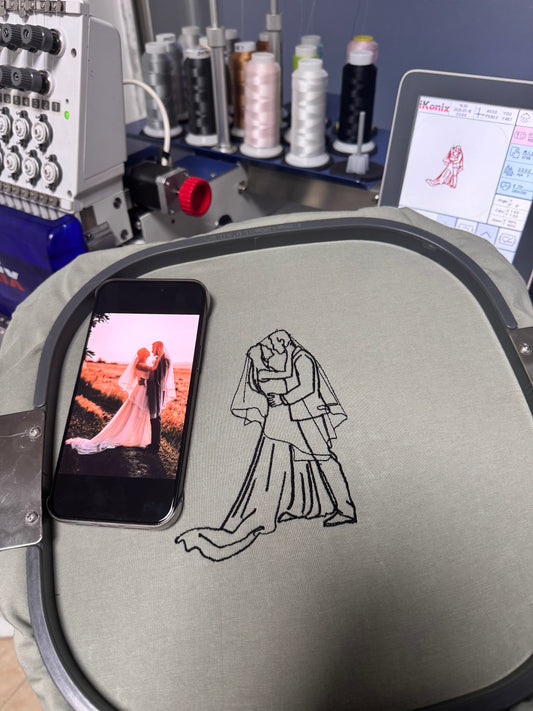 T-Shirt/Hoodie/Sweatshirt/Canvas-Tragetasche mit individueller Fotostickerei – Handgezeichnete Umrisse, genähte personalisierte Geschenke