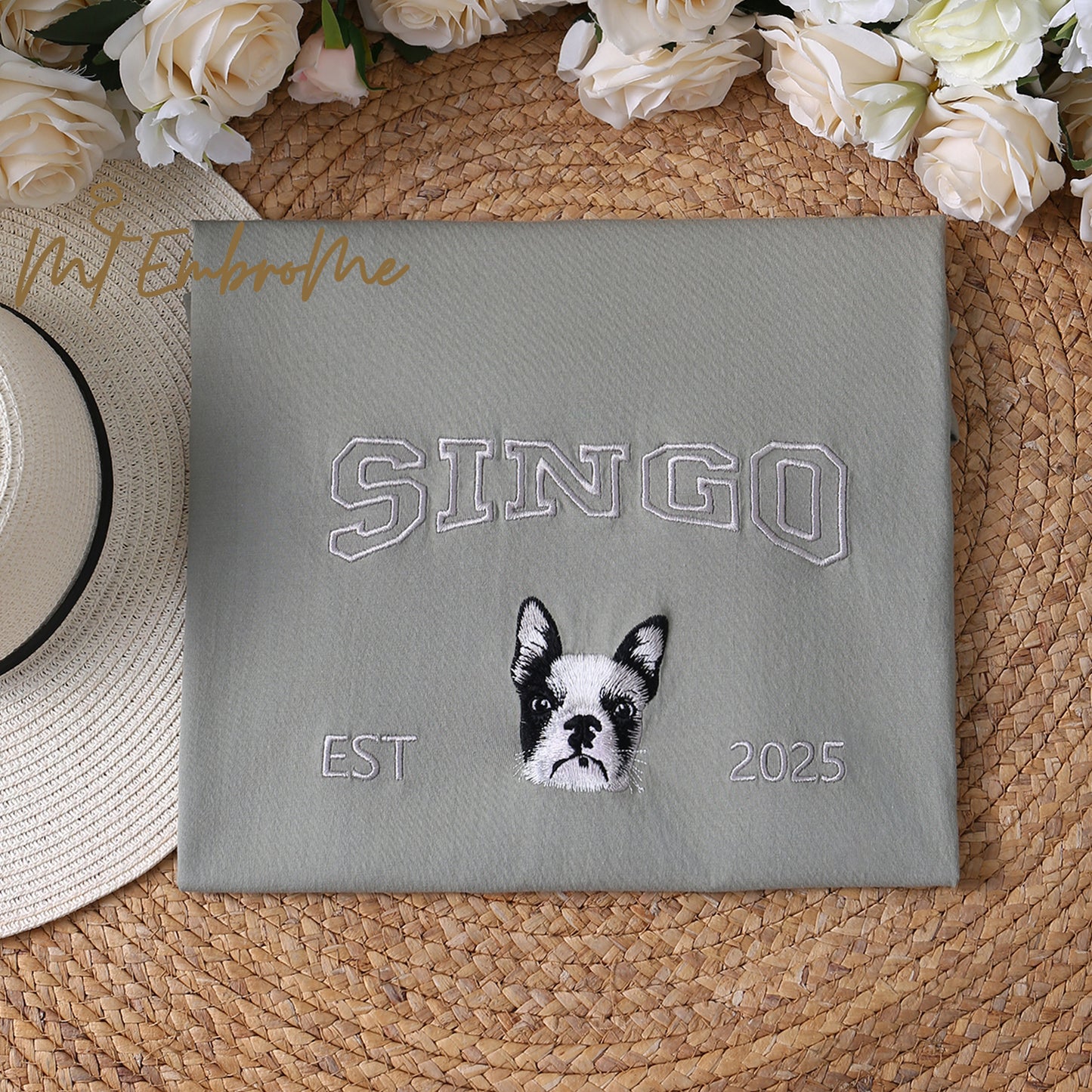 Custom pet embroidered clothing, unique gifts with your dog's photo