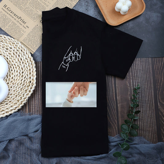 T-Shirt/Hoodie/Sweatshirt/Canvas-Tragetasche mit individueller Fotostickerei – Handgezeichnete Umrisse, genähte personalisierte Geschenke