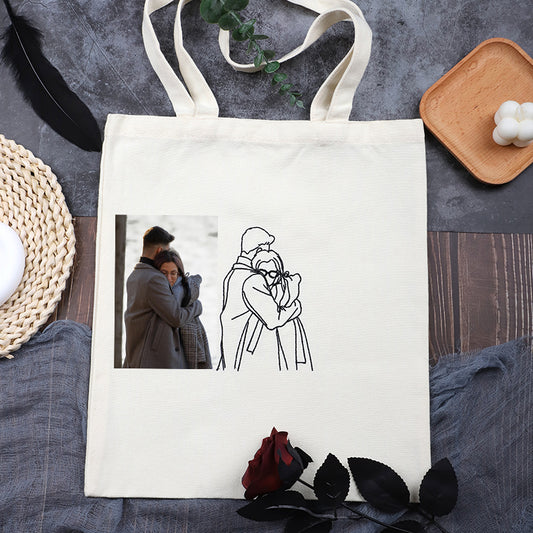 Fotostickerei Benutzerdefinierte Canvas Tragetasche - Handgezeichnete Kontur genähtes personalisiertes Geschenk